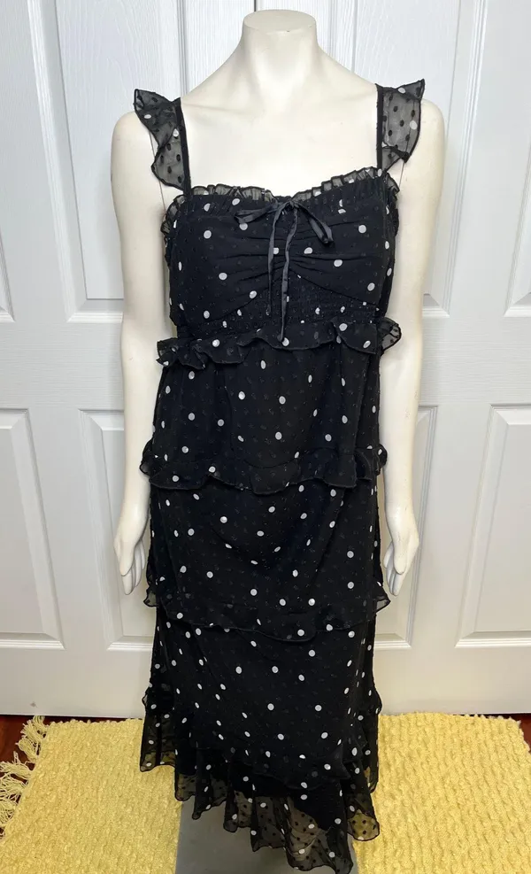 ASOS Design Maternity Black Tiered Midi Dress w/ Ruffle Detail & Ruched Bodice - Image 5