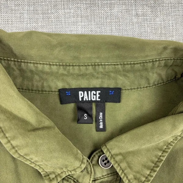 Paige Shirt Dress Womens Small Green Short Sleeve Button Front Tencel Belted - Image 5