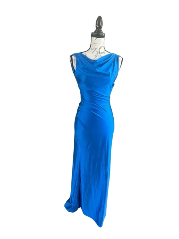 Women's OYS Blue Cowl Neck Sleeveless Maxi Dress S - Image 2