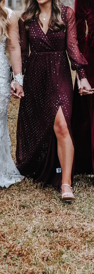 Burgundy Sequin Gown - Image 2