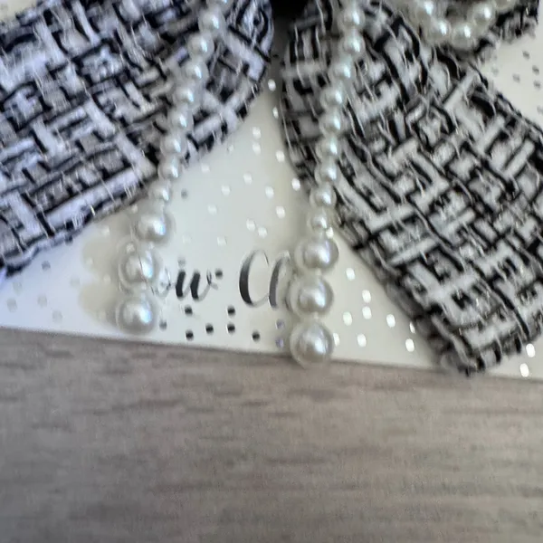 Bow Fancy‎ Danbar Black White Tweed Hair Clip with Faux Pearl Bow Accent NIP - Image 3
