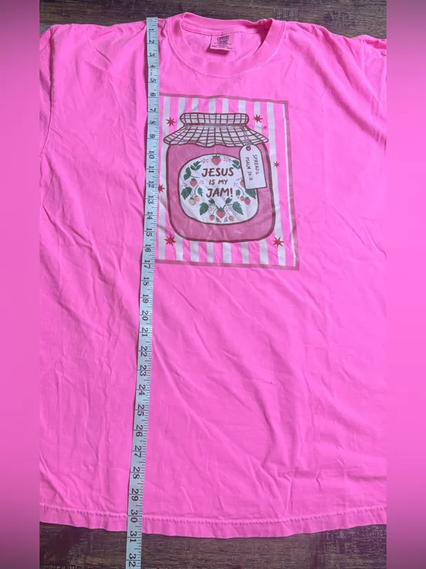 Comfort Colors Hot Pink Graphic Tee with Jesus is my Jam Jar Design - Image 6