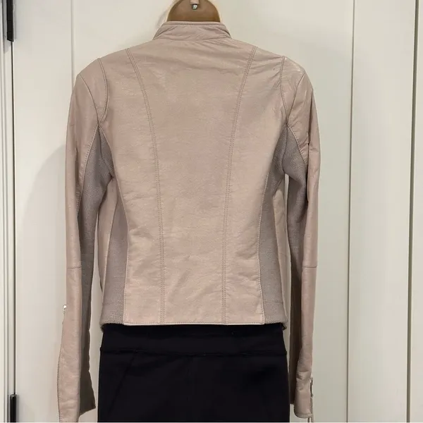 Free People Cool and Clean Faux Leather Moto Jacket 0 Pink Sand Biker Boho Chic - Image 8