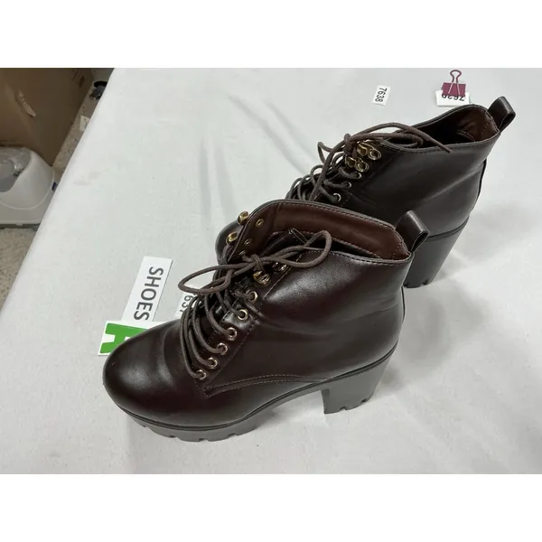 Womans New Lace Up Chunky Platform Ankle Boots Size 8 Brown Lug Heel - Image 2