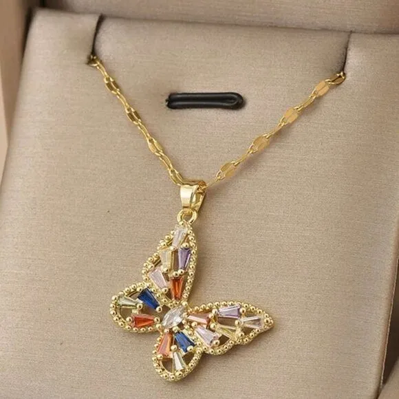 Women Zirconia Butterfly Stainless Steel Necklace - Image 2
