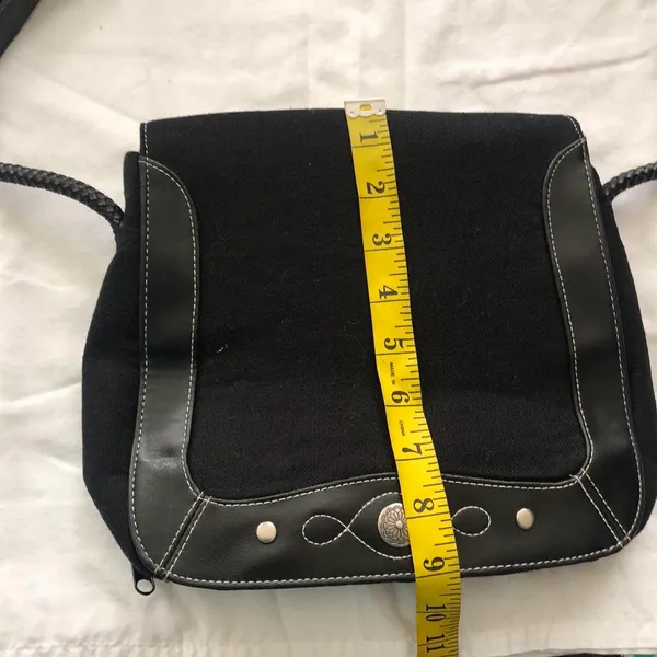 Black grunge goth crossbody messenger bag silver tone adjustable buckle strap Measurement in pics - Image 7