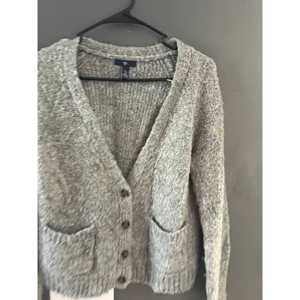 Gap Womens Gray Boucle‎ Knit Wool Blend Button Front Cardigan Sweater Pockets S - Image 3