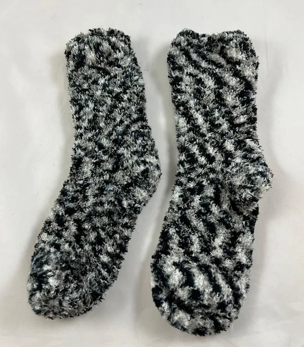 Fuzzy Blk Grey White Ankle Socks Gray - Image 2