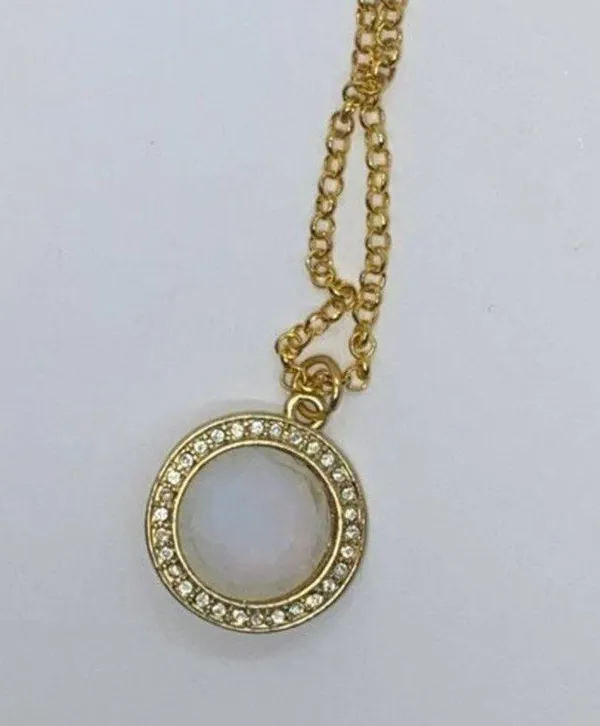 Gold-Tone Rhinestone Iridescent Pendant Necklace - Image 4
