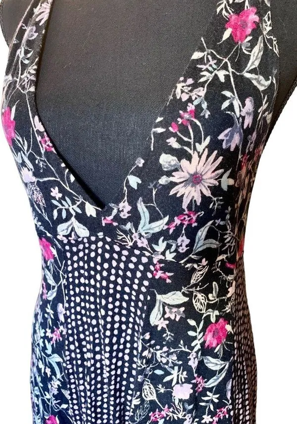 UO Kimchi Blue Mixed print floral dot patchwork plunge halter strappy back tank - Image 2