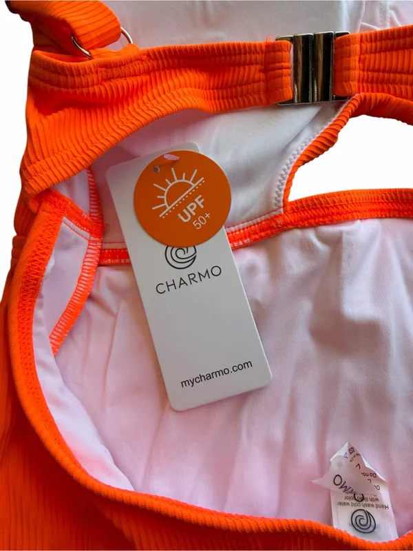 Charmo NEW Women's Orange Cutout One Piece Swimsuit Size L #260215 - Image 7
