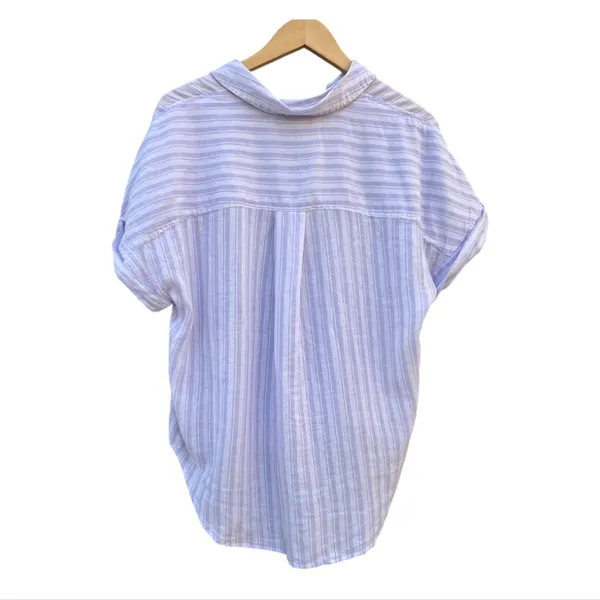 Lola River Women's Large‎ Vintage Lavender Striped High Low Linen Blouse - Image 2