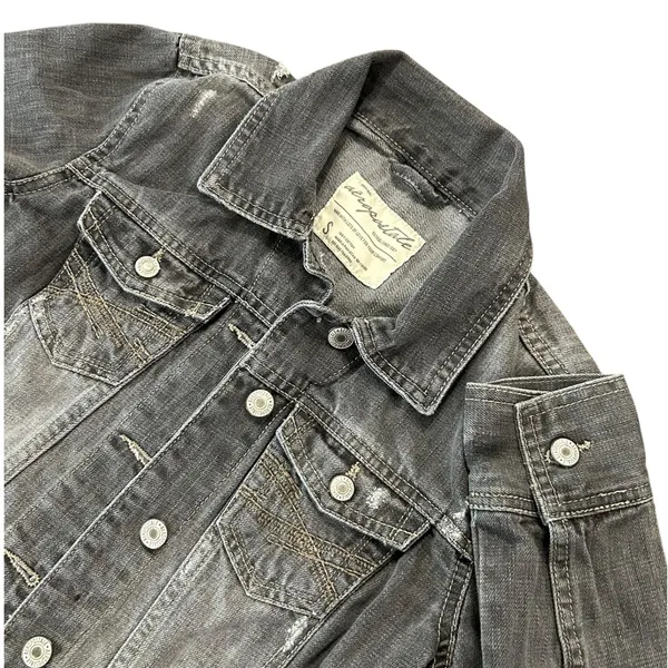 Aeropostale Denim Trucker Jacket Gray Distressed Vintage Rugged Americana - Image 2