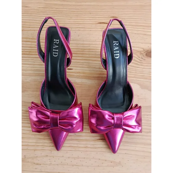 RAID Martini Metallic Pink Bow Pointed Toe Slingback Heels Shoes Size 8 US - Image 2