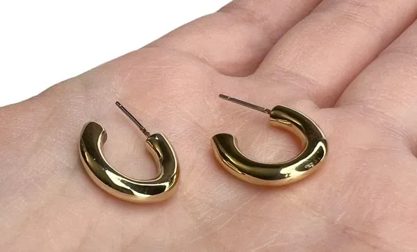 Shiny Gold Tone Huggie Hoops Rhinestone Pierced Earrings Set - Image 7