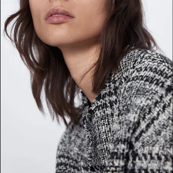 Zara Houndstooth Bomber TWEED Jacket w/ Pockets & Gold Buttons Black/White NEW - Image 5