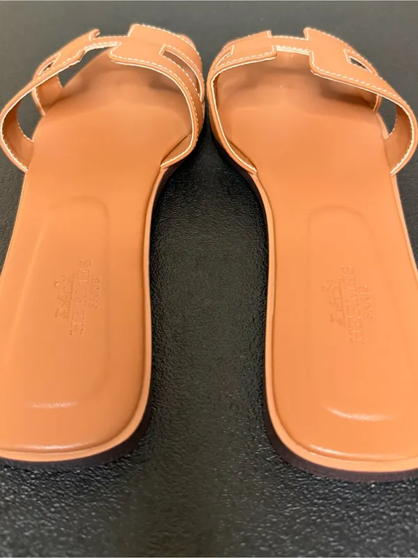 Women's Slide Sandals in Cognac Brown-38 - Image 3