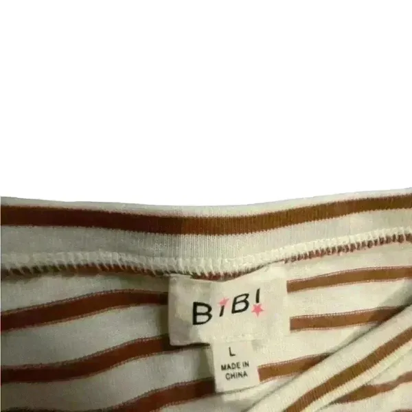 Bibi Womens Sweatshirt cream with brown stripes Size L Soft Stretch ss6 - Image 2