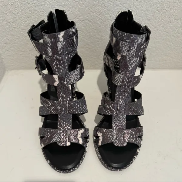 Vince Camuto Frenton Starlight Snake Print Cage Sandals Pewter Gray White 9 - Image 2