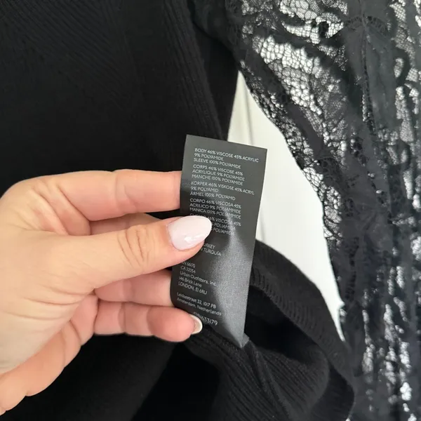Anthropologie Black Lace-Sleeve Sweater‎ Ribbed Knit Top - Image 4