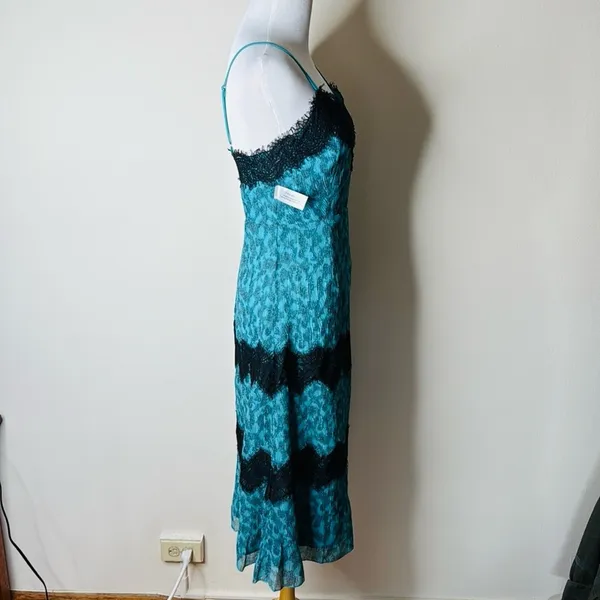 FoxieDox Anthropologie Teal and Black Lace Slip Dress - Image 6