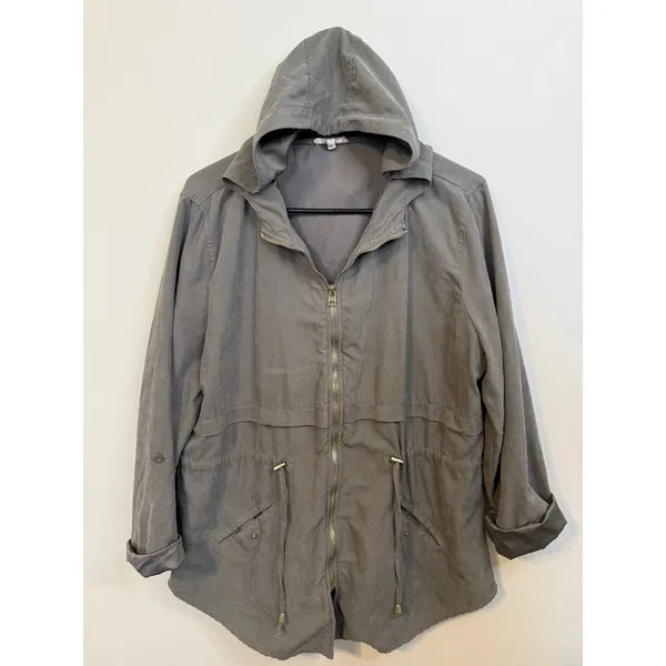 Maurices Utility Jacket Women XL Gray Excellent Hooded Drawstring Waist Anorak - Image 2