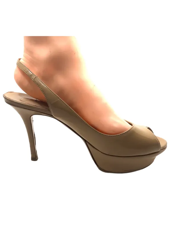 Nicholas Kirkwood Beige Patent Leather Slingback Platform Stiletto Heels (36.5) - Image 3