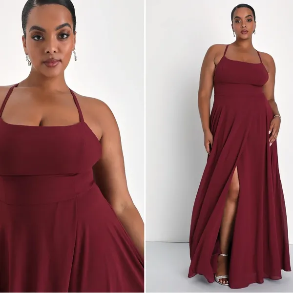 LULU's Bridesmaid Prom Wedding Flowy Romantic Flowy Sexy Chiffon Maxi Dress - Image 3