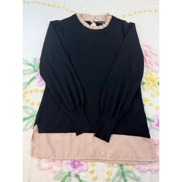 Adrianna Papell Black Pink‎ Polka Dot Layered Sweater Size S - Image 3