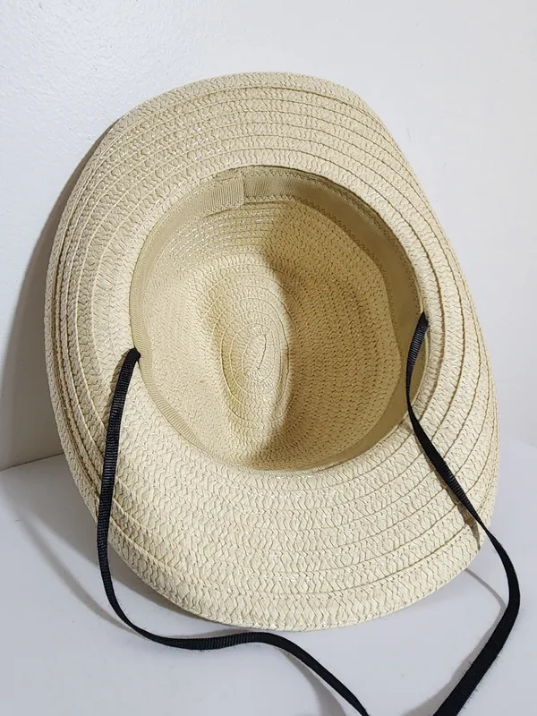 Straw Cowboy Hat with Black Ribbon Trim Unisex Adjustable Chin Strap NWOT - Image 6