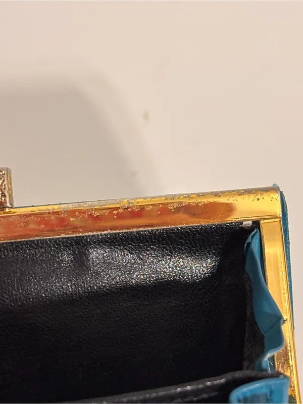 YSL Yves Saint Laurent Vintage Turquoise Blue Womens Wallet kiss-lock YSL logo - Image 14