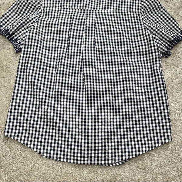 J.Crew Embroidered Indigo Crinkled Gingham Short Sleeve Navy White Top Cotton XS - Image 11