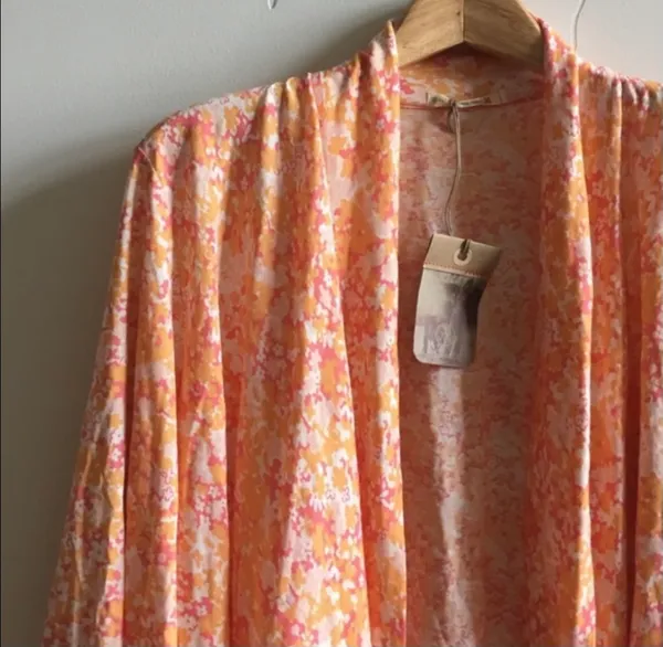 Alternative Apparel Alternative Apparel Peach-Orange Floral Open Front Kimono Wrap - Image 5
