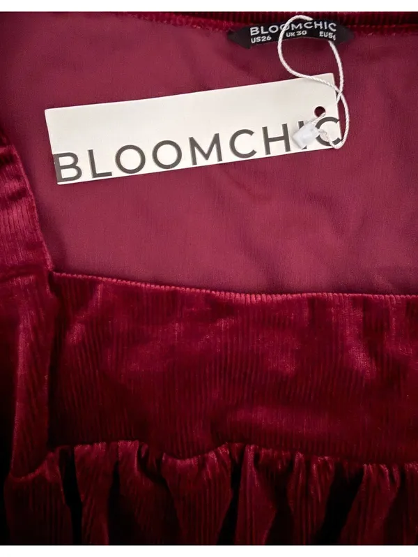 Bloomchic NEW Corduroy Dress Size 26 Red Maroon Flare Trumpet Pleated Coquette - Image 8