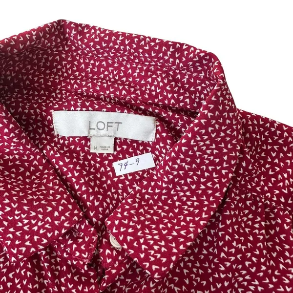 Loft Red/White Printed Collared Top Women's Blouse Size Medium | 74-9 - Image 4