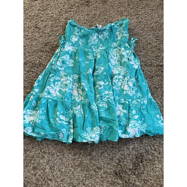 That's So Fetch Women's Teal White Floral Smocked Strapless Sundress S - Image 5