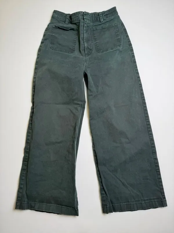JO West Dark Green High Waist Wide-Leg Cotton Denim Trouser Pants Size XS - Image 5