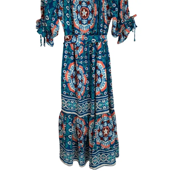 Fig and Flower Blue Floral‎ Medallion Boho Tiered Midi Dress Womens Large - Image 10