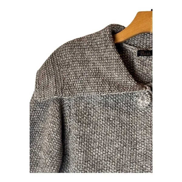 Bask Sweater Women Small Brown Ivory Knit Collared Snap Long Line Cardigan‎ - Image 4