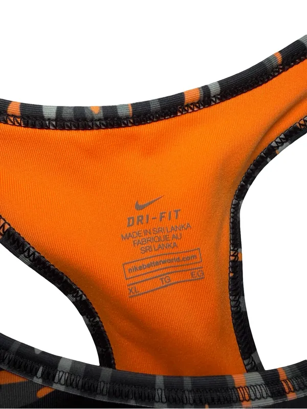 Nike Women's Dri-FIT Sports Bra - Black, Gray, and Orange Camo-Print - Image 4
