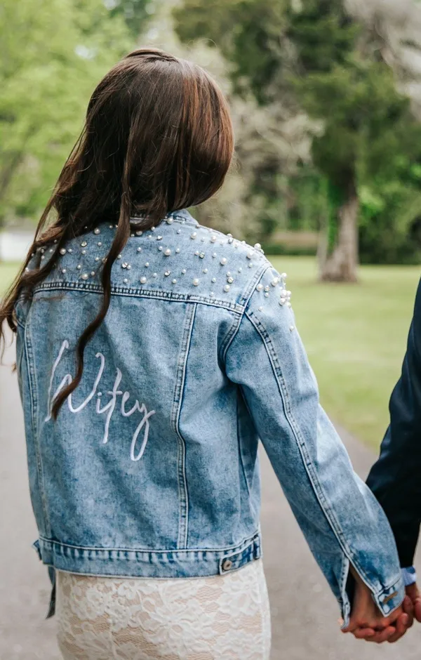 Heirloom Bridal Company Jean Jacket Pearl Embroidered And Bedazzled - Image 4