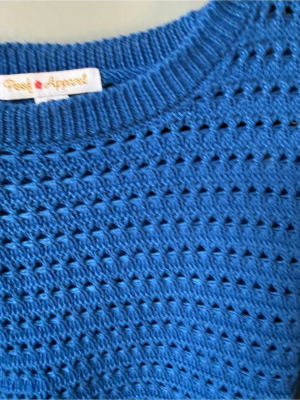 Blue Crochet Knit Blue Pullover Sweater Medium - Image 3