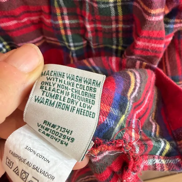 L.L. BEAN Vintage Red Plaid Flannel Cotton Pajama Long Sleeve Shirt Womens Small - Image 8