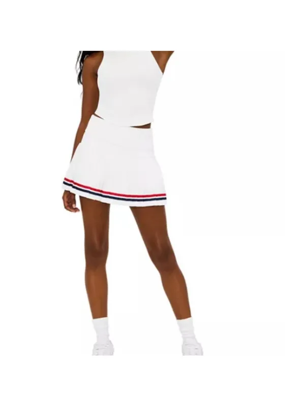 Beach Riot White Pleated Mini Skort with Red & Navy Stripes - Image 2