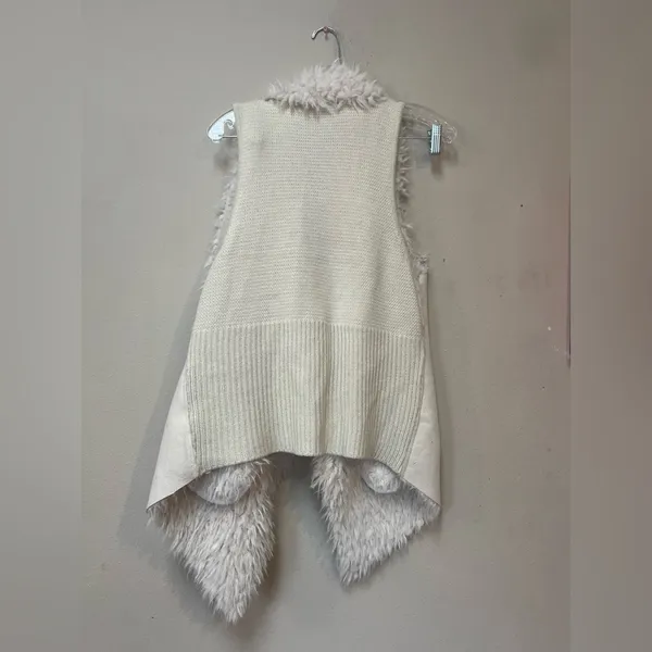 Miami Cream Faux Fur Waterfall Vest L 70s Boho Festival Penny Lane - Image 2