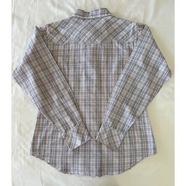 Ariat Pro Series Plaid Western Pearl Snap Shirt Medium Yoke‎ Pink Grey Shimmer - Image 6