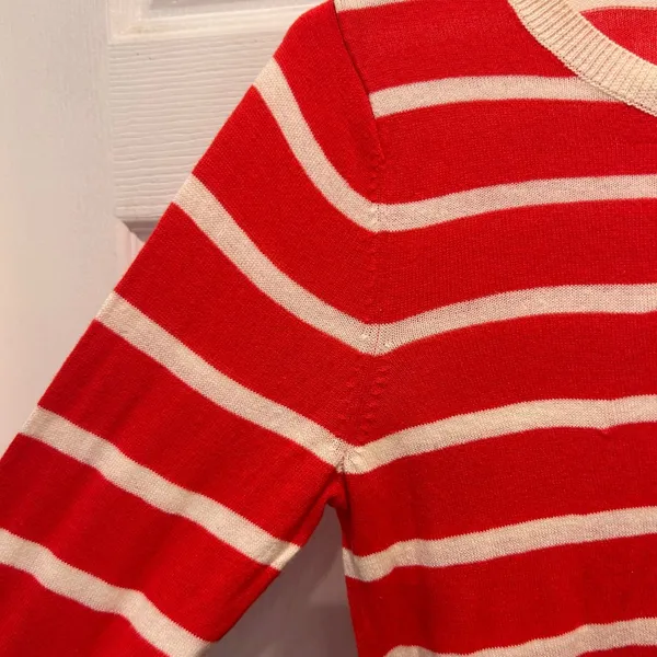 Old Navy Womens Orange Cream Striped Cotton 3/4 Sleeve Pullover Sweater Small‎ - Image 2