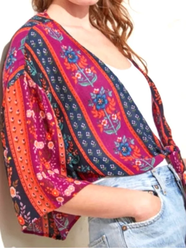 PATRONS OF PEACE by Anthropologie, boho floral, front tie shrug, size M - Image 10