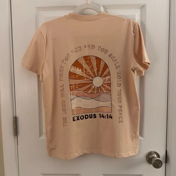 SheIn Tan Bible Verse Print Short Sleeve Graphic T-shirt Small - Image 2