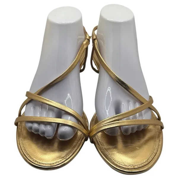 Zara Gold Leather Slingback Kitten Heel Sandals Special Occasion Event‎ Chic 10 - Image 4